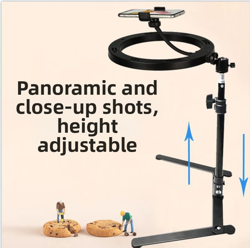 Άνω τραπεζικό στήριγμα για κινητό με φωτισμό για ζωντανή μετάδοση — μεταλλική κατασκευή, φόρτωση 2–5 kg, ύψος 44 cm, διάμετρος σωλήνα 22 mm, βάρος 0,5 kg