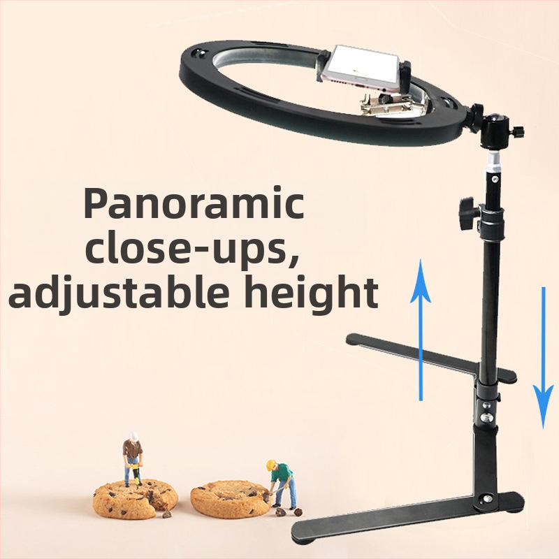 Άνω τραπεζικό στήριγμα για κινητό με φωτισμό για ζωντανή μετάδοση — μεταλλική κατασκευή, φόρτωση 2–5 kg, ύψος 44 cm, διάμετρος σωλήνα 22 mm, βάρος 0,5 kg