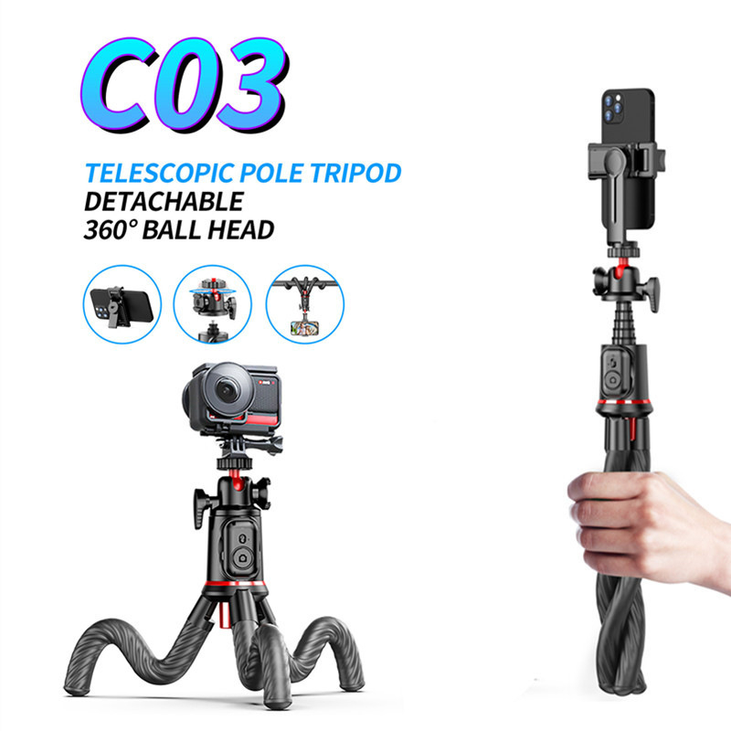 Three Eight C03: Октопод трипод за телефон и GoPro със Bluetooth дистанционно – пластмасов корпус