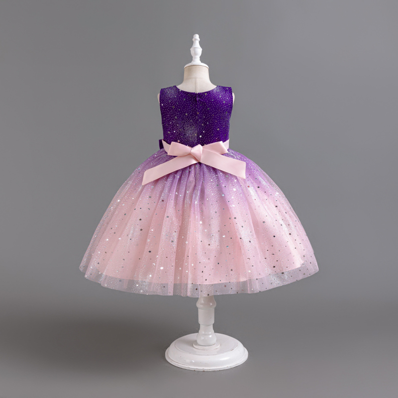 Dječja haljina princeza sa šljokicama i zvjezdicama, dizajn blokova, 65% poliester, podstava pamuk, za dob 3–8 godina