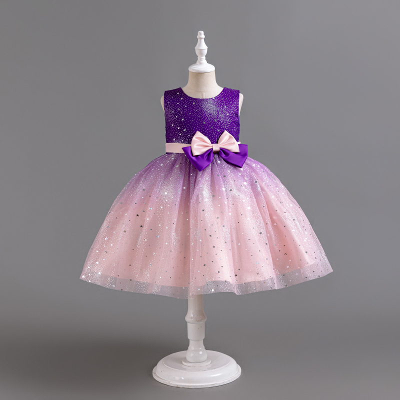 Dječja haljina princeza sa šljokicama i zvjezdicama, dizajn blokova, 65% poliester, podstava pamuk, za dob 3–8 godina