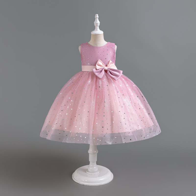 Dječja haljina princeza sa šljokicama i zvjezdicama, dizajn blokova, 65% poliester, podstava pamuk, za dob 3–8 godina