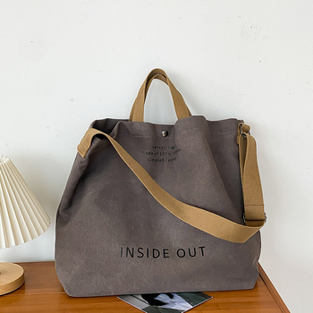 Japanski stil platnena torba za nošenje preko ramena — horizontalni kvadratni oblik, magnetska kopča, poliester podstava, unutarnji džep za mobitel