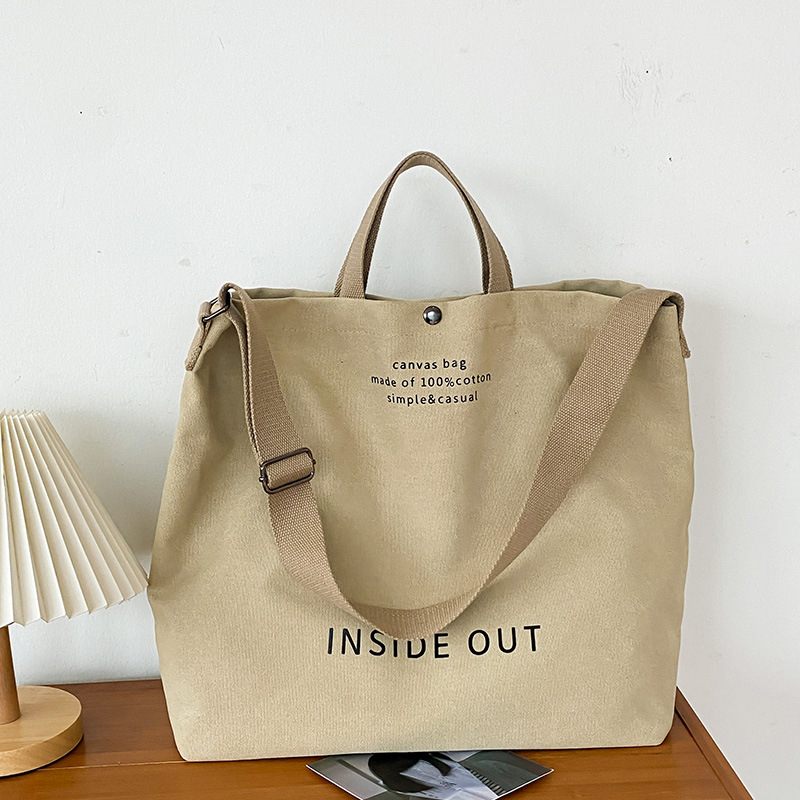 Japanski stil platnena torba za nošenje preko ramena — horizontalni kvadratni oblik, magnetska kopča, poliester podstava, unutarnji džep za mobitel