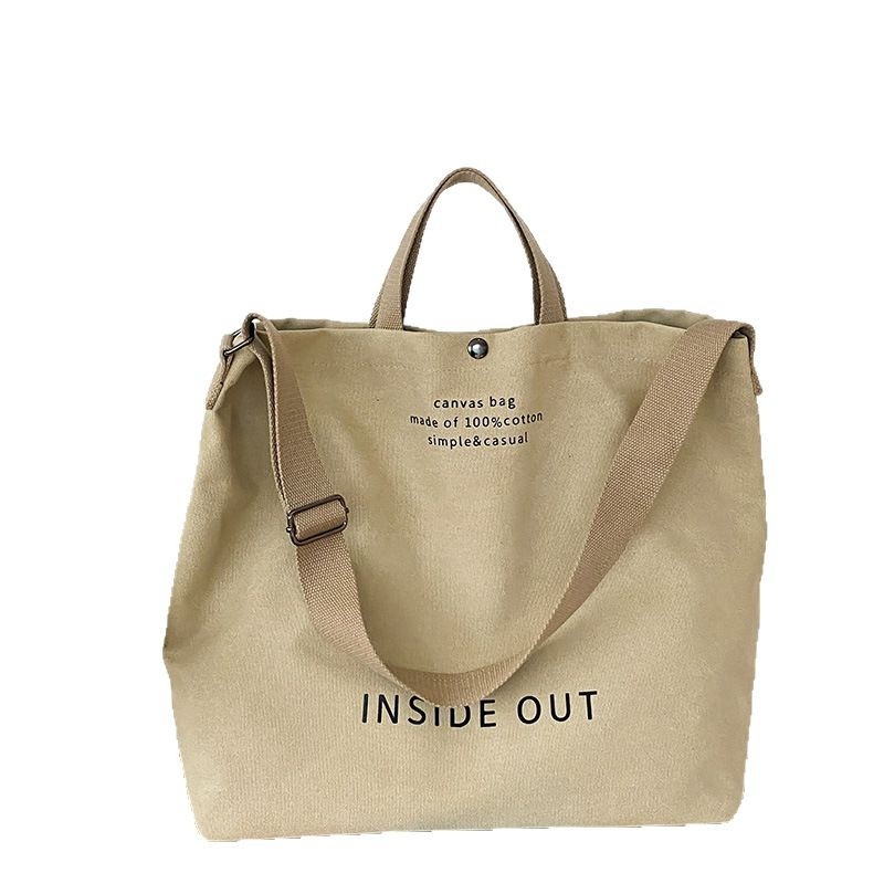 Japanski stil platnena torba za nošenje preko ramena — horizontalni kvadratni oblik, magnetska kopča, poliester podstava, unutarnji džep za mobitel