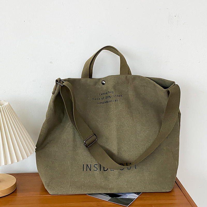 Japanski stil platnena torba za nošenje preko ramena — horizontalni kvadratni oblik, magnetska kopča, poliester podstava, unutarnji džep za mobitel