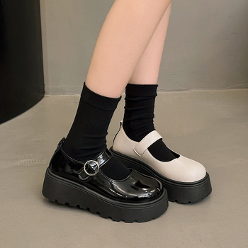Preppy γυναικεία δερμάτινα Mary Jane παπούτσια με χοντρή πλατφόρμα, στρογγυλή μύτη, PU επάνω, αγκράφα