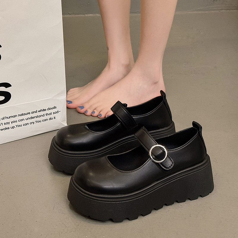 Preppy γυναικεία δερμάτινα Mary Jane παπούτσια με χοντρή πλατφόρμα, στρογγυλή μύτη, PU επάνω, αγκράφα