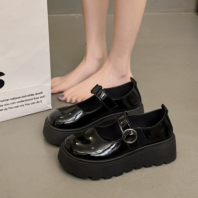 Preppy γυναικεία δερμάτινα Mary Jane παπούτσια με χοντρή πλατφόρμα, στρογγυλή μύτη, PU επάνω, αγκράφα