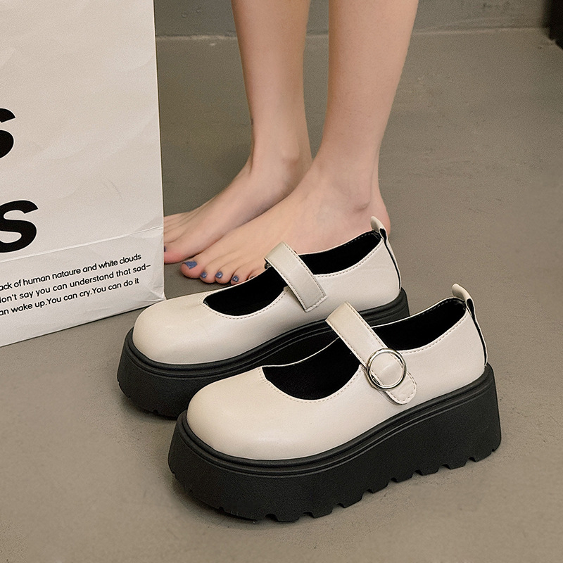Preppy γυναικεία δερμάτινα Mary Jane παπούτσια με χοντρή πλατφόρμα, στρογγυλή μύτη, PU επάνω, αγκράφα