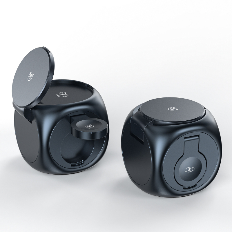 Μαγνητικός Ασύρματος Φορτιστής 3-σε-1 σε σχήμα κύβου για Apple AirPods, Apple Watch και iPhone (15W, AFC, πυρίμαχο PC, 2A)