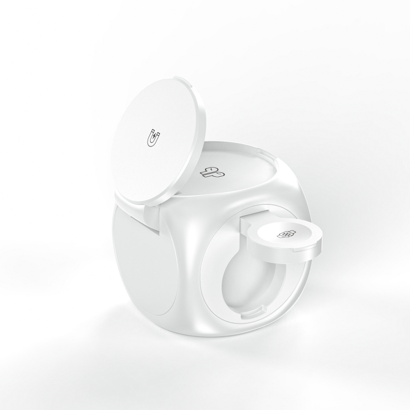 Μαγνητικός Ασύρματος Φορτιστής 3-σε-1 σε σχήμα κύβου για Apple AirPods, Apple Watch και iPhone (15W, AFC, πυρίμαχο PC, 2A)