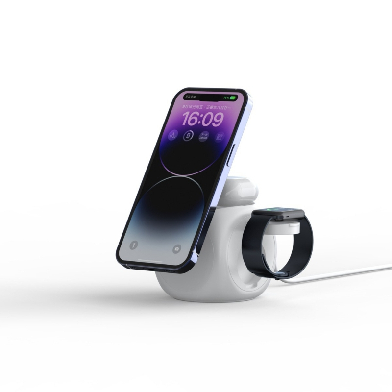 Magnetický bezdrôtový nabíjač 3v1 pre Apple AirPods, Apple Watch a iPhone (15W, AFC, ohňovzdorný PC, 2A)
