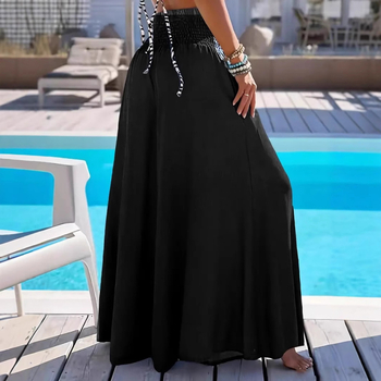 Дамски широки панталони с висока талия и еластична талия – ice silk, полиестер с еластан, летен стил 2025