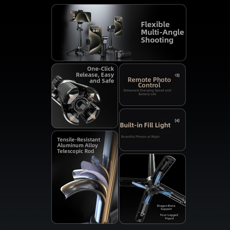 Алуминиев селфи стик трипод с Bluetooth и дистанционно управление – преносим държач за мобилен телефон за лайв стрийминг