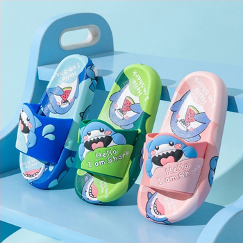 Детски джапанки за лято, акулен принт, PVC горна част и подметка, нескользящи, за деца 1–3 години