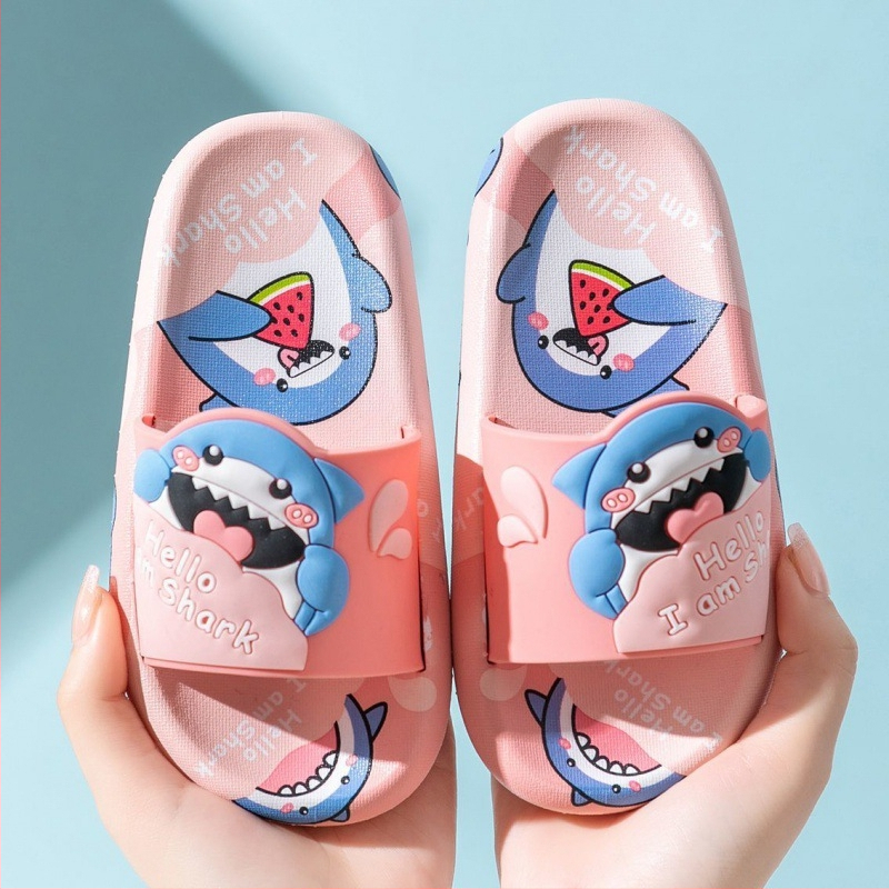 Детски джапанки за лято, акулен принт, PVC горна част и подметка, нескользящи, за деца 1–3 години