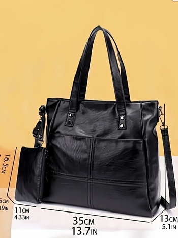 Ženski dvodijelni set torbi: mekana kožna ramena torba i tote torba s velikim kapacitetom, zatvarač, za svakodnevnu upotrebu