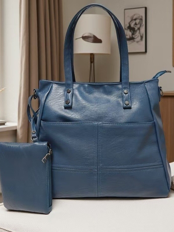 Ženski dvodijelni set torbi: mekana kožna ramena torba i tote torba s velikim kapacitetom, zatvarač, za svakodnevnu upotrebu