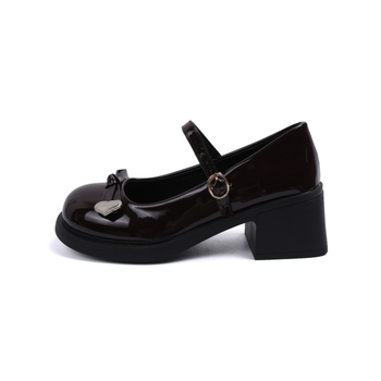 Παπούτσια Mary Jane – Γαλλικό Ρετρό Στυλ, Στρογγυλή Μύτη (PU επάνω μέρος; Μεσαίο ύψος τακουνιού 3–5 εκ; Καουτσούκ σόλα; Εσωτερικό τεχνητό δέρμα)