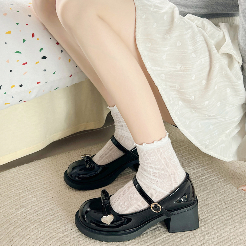 Παπούτσια Mary Jane – Γαλλικό Ρετρό Στυλ, Στρογγυλή Μύτη (PU επάνω μέρος; Μεσαίο ύψος τακουνιού 3–5 εκ; Καουτσούκ σόλα; Εσωτερικό τεχνητό δέρμα)