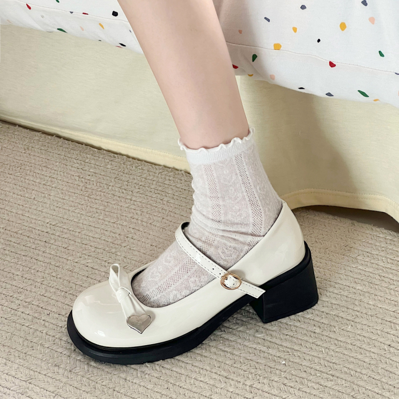 Παπούτσια Mary Jane – Γαλλικό Ρετρό Στυλ, Στρογγυλή Μύτη (PU επάνω μέρος; Μεσαίο ύψος τακουνιού 3–5 εκ; Καουτσούκ σόλα; Εσωτερικό τεχνητό δέρμα)