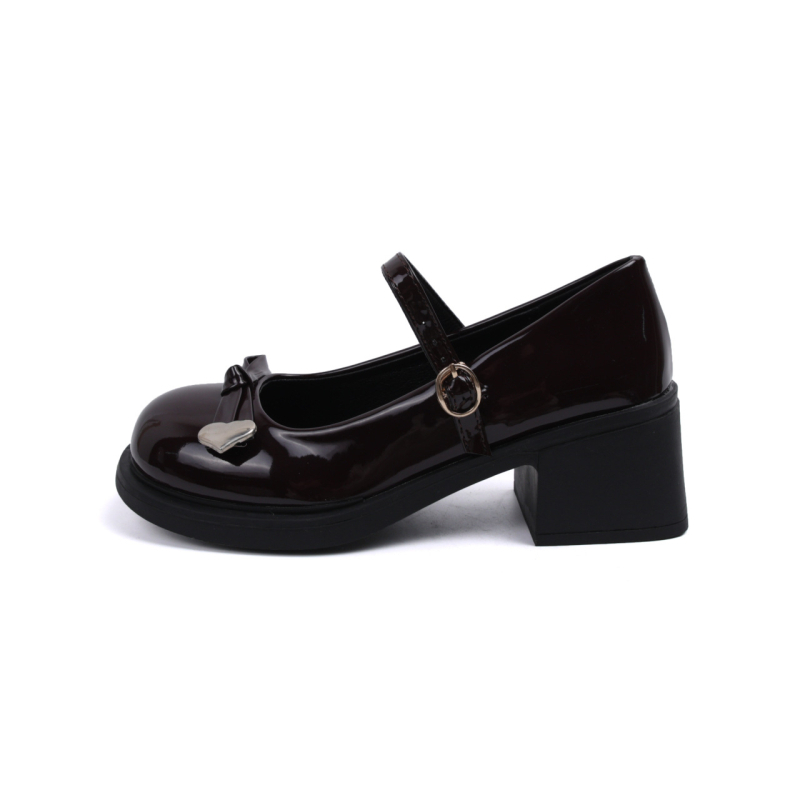 Παπούτσια Mary Jane – Γαλλικό Ρετρό Στυλ, Στρογγυλή Μύτη (PU επάνω μέρος; Μεσαίο ύψος τακουνιού 3–5 εκ; Καουτσούκ σόλα; Εσωτερικό τεχνητό δέρμα)