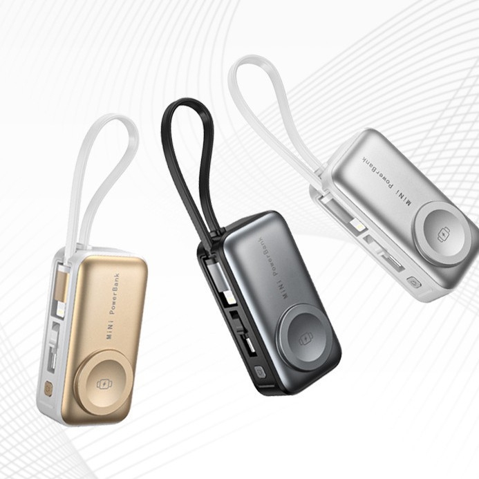 Mini magnetinė kapsulė powerbank 5000mAh, 22,5W dvipusė greito įkrovimo, 3-in-1 funkcija telefonui ir išmaniesiems laikrodžiams