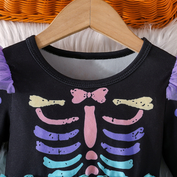 Dječja haljina s nepravilnom mrežastom suknjom, cartoon uzorak, Milk Silk materijal, 89% poliester