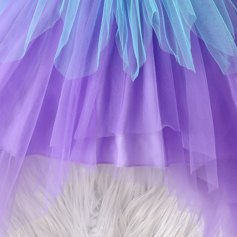 Dječja haljina s nepravilnom mrežastom suknjom, cartoon uzorak, Milk Silk materijal, 89% poliester