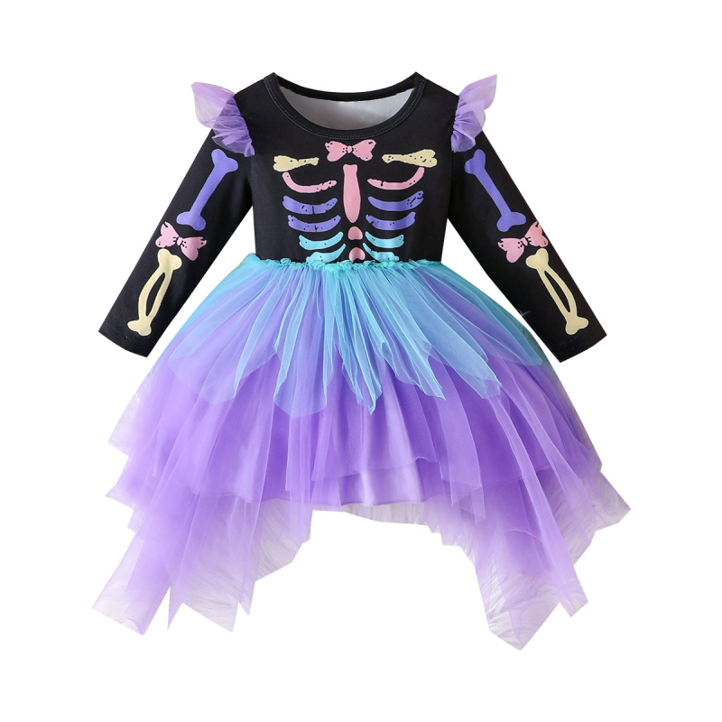 Dječja haljina s nepravilnom mrežastom suknjom, cartoon uzorak, Milk Silk materijal, 89% poliester