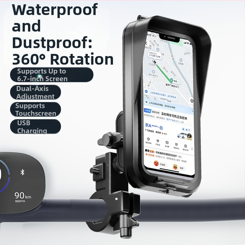 Nabíjací držiak na telefón pre elektrický motocykel, vodotesný plastový držiak pre navigáciu na bicykli