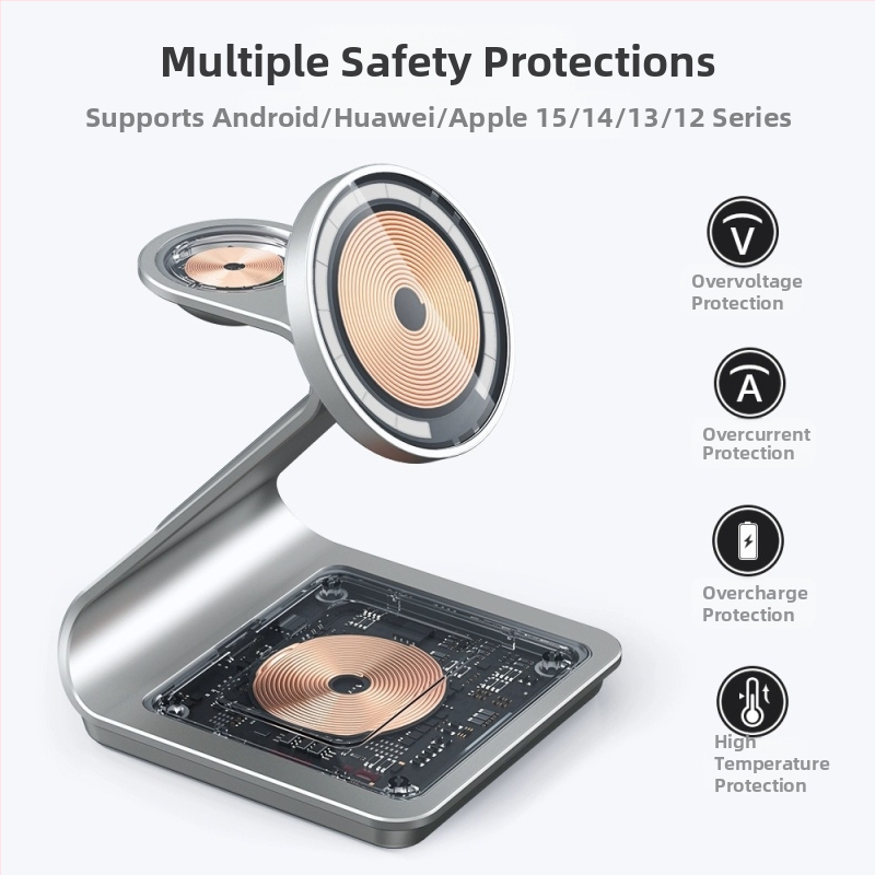 MagSafe 3v1 magnetické bezdrôtové nabíjačka pre Apple, Huawei a Samsung s magnetickou základňou a rýchlym nabíjaním QC3.0 — 22.5W