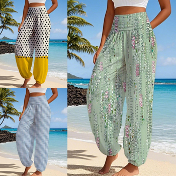 Ženske široke hlače s lantern-leg krojem, elastičan pojas, slobodan kroj, 95% poliester, proljeće–ljeto 2025