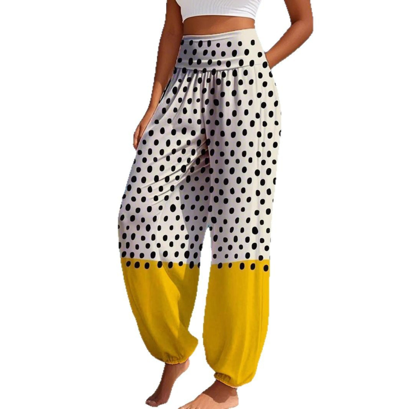 Ženske široke hlače s lantern-leg krojem, elastičan pojas, slobodan kroj, 95% poliester, proljeće–ljeto 2025