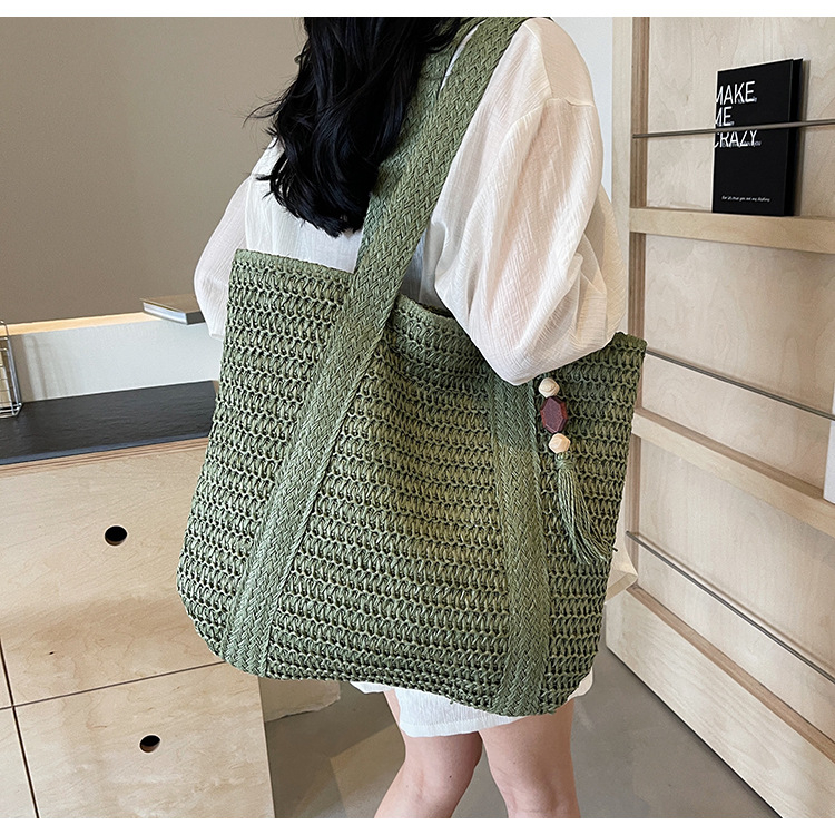 Slamnata plaža Tote torba, pamuk i lan, zatvarač, trodimenzionalni vanjski dizajn, unutarnji džepovi za telefon i osobnu iskaznicu