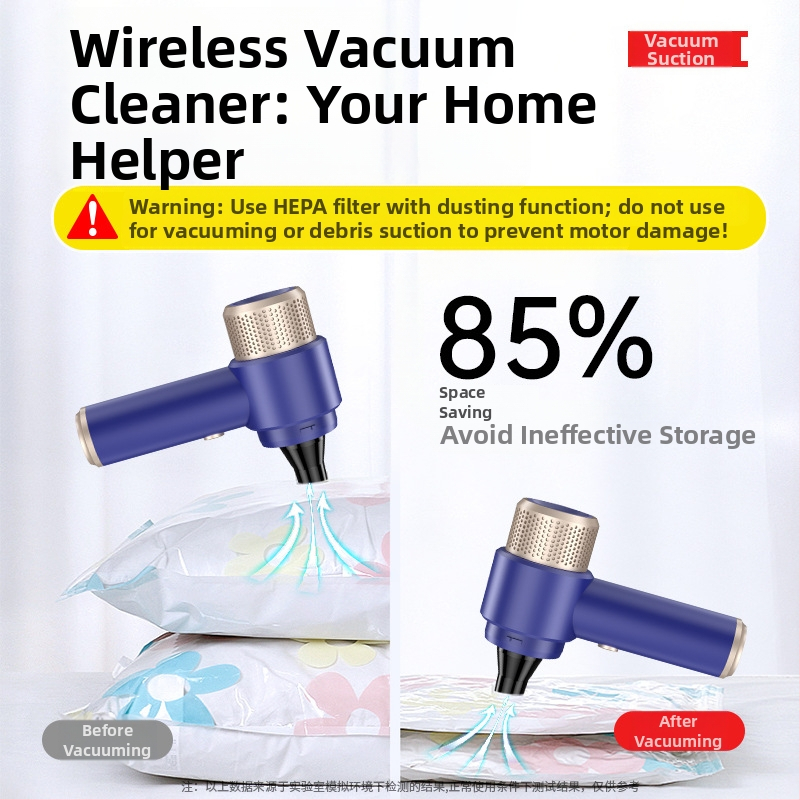 Belainė rankinė automobilių dulkių siurblys, 4-in-1: galingas siurbimas, pūtimas, vandens įsisavinimas ir dulkių plovimas; siurbimo galia 6000 Pa, galia 120 W, 7,4 V įkraunama baterija, 45000 rpm