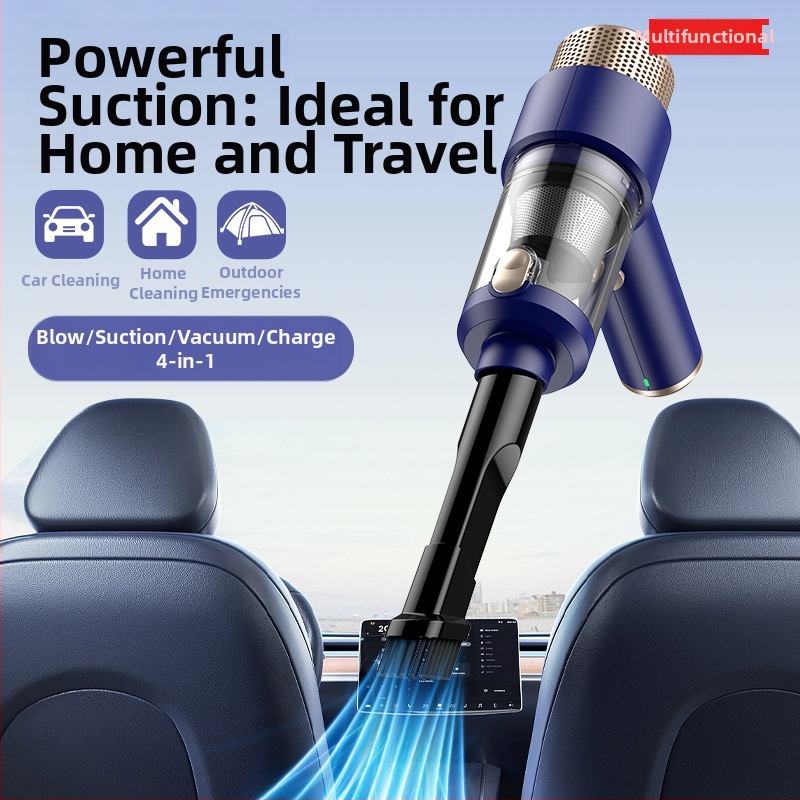 Belainė rankinė automobilių dulkių siurblys, 4-in-1: galingas siurbimas, pūtimas, vandens įsisavinimas ir dulkių plovimas; siurbimo galia 6000 Pa, galia 120 W, 7,4 V įkraunama baterija, 45000 rpm