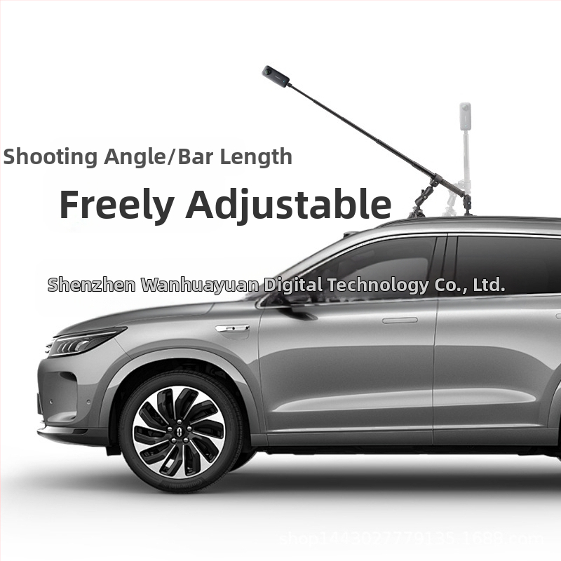 Automobilový držiak s vákuovým podstavcom a selfie tyčou, kompatibilný s Insta360 X3, GoPro a DJI Action — tretí pohľad