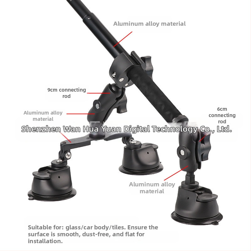 Automobilový držiak s vákuovým podstavcom a selfie tyčou, kompatibilný s Insta360 X3, GoPro a DJI Action — tretí pohľad