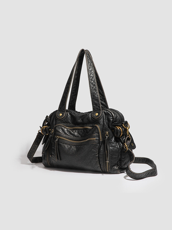 PU anyagú utazótáska vállon, cipzáras záródás, függőleges négyzet alakú, belső cipzáras zseb, Poliészter bélés