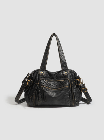 PU anyagú utazótáska vállon, cipzáras záródás, függőleges négyzet alakú, belső cipzáras zseb, Poliészter bélés