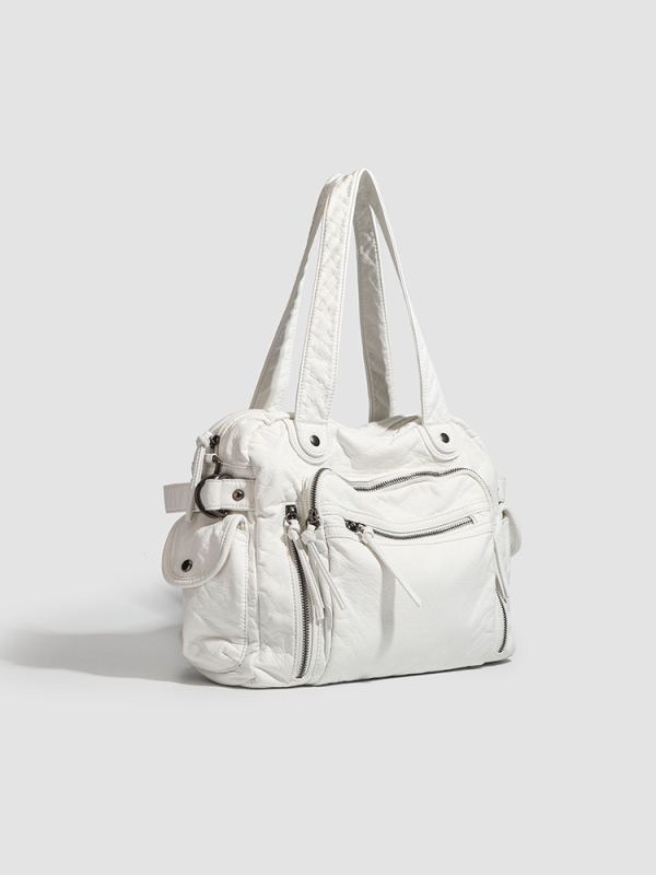 PU anyagú utazótáska vállon, cipzáras záródás, függőleges négyzet alakú, belső cipzáras zseb, Poliészter bélés