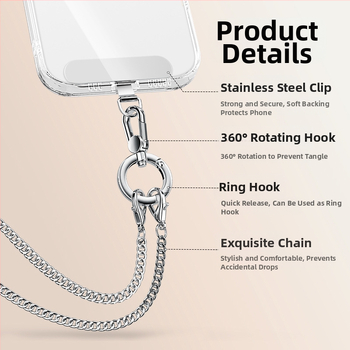 Ланярд за мобилен телефон с метална презрамка и метална катарама, електроплакиран завършек, унисекс, метален клип