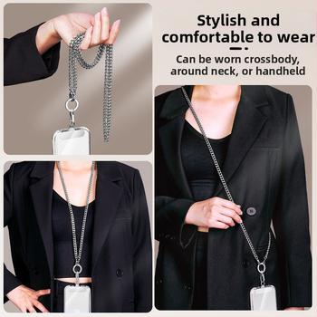 Ланярд за мобилен телефон с метална презрамка и метална катарама, електроплакиран завършек, унисекс, метален клип