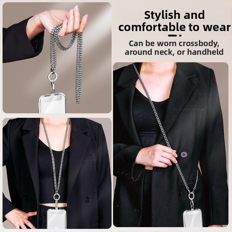 Ланярд за мобилен телефон с метална презрамка и метална катарама, електроплакиран завършек, унисекс, метален клип