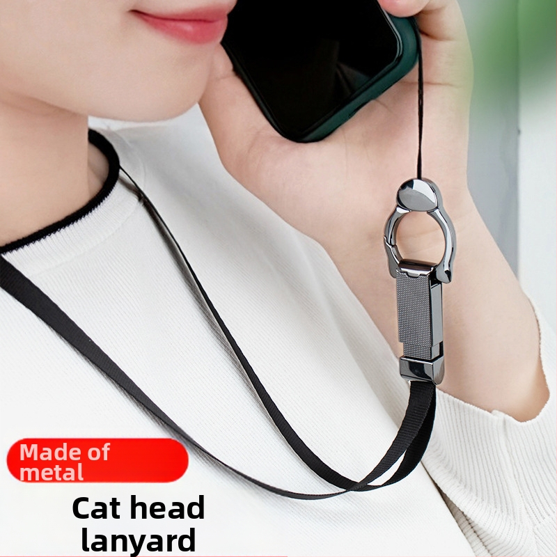 Унисекс ланярд за мобилен телефон с отделящ се нейлонов шнур, метален обков, електроплакиран метал и печатано лого