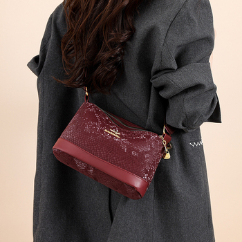 Ženska PU torba preko ramena za posao - horizontalni kvadratni oblik, zatvarač, poliester podstava, unutarnja džep za telefon