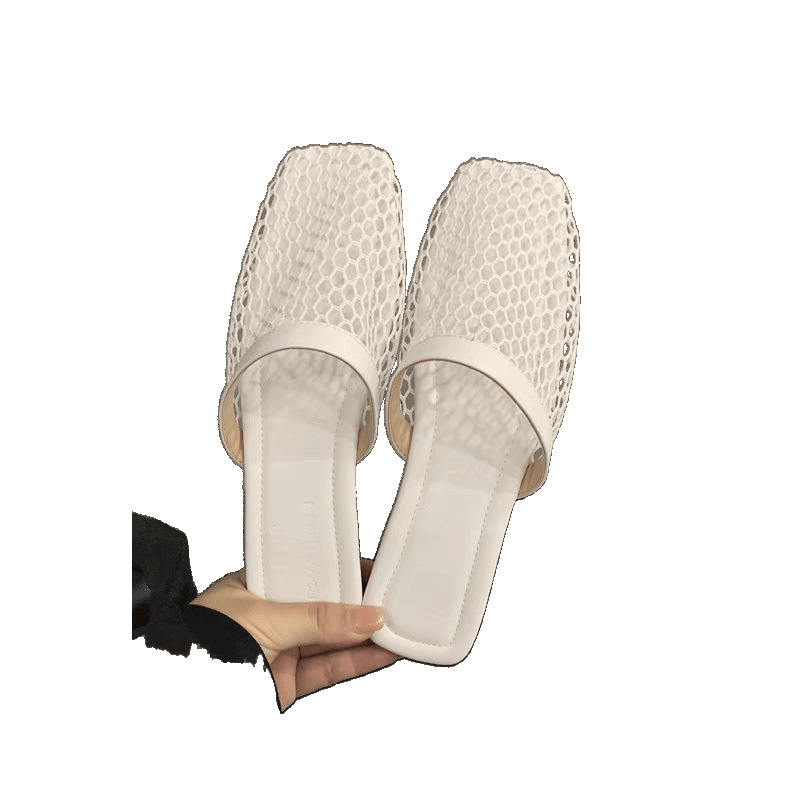 Moteriški plokščių sandalai su uždaru pirštu ir tinkline viršutine, kvėpuojantys ir patogūs