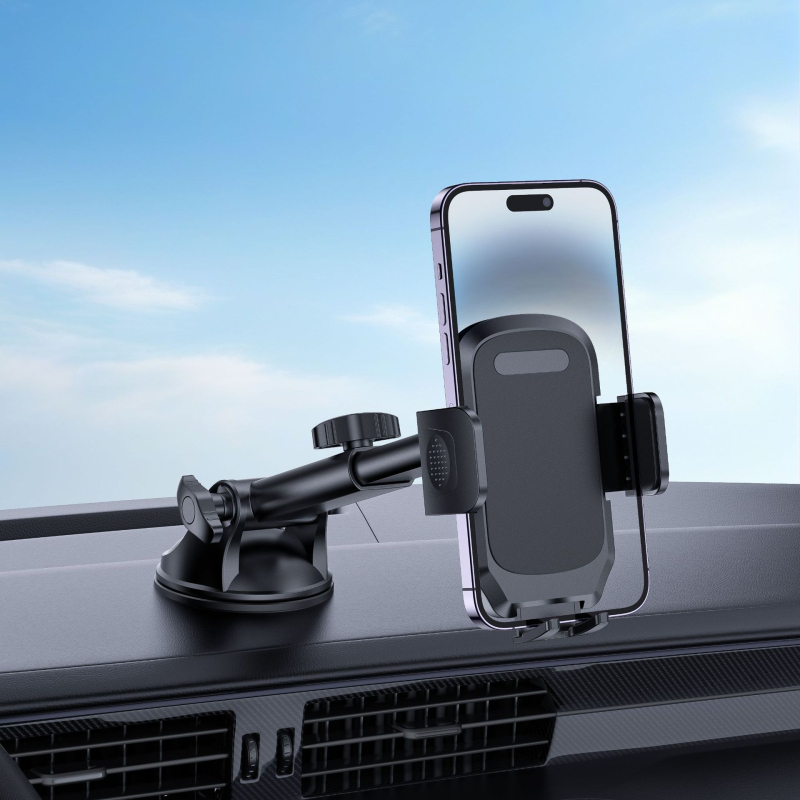 Автомобилен държач за монтиране с вакуумна присоска, антихлъзгаща глава с 17 топчета, 360° въртене и телескопичен прът